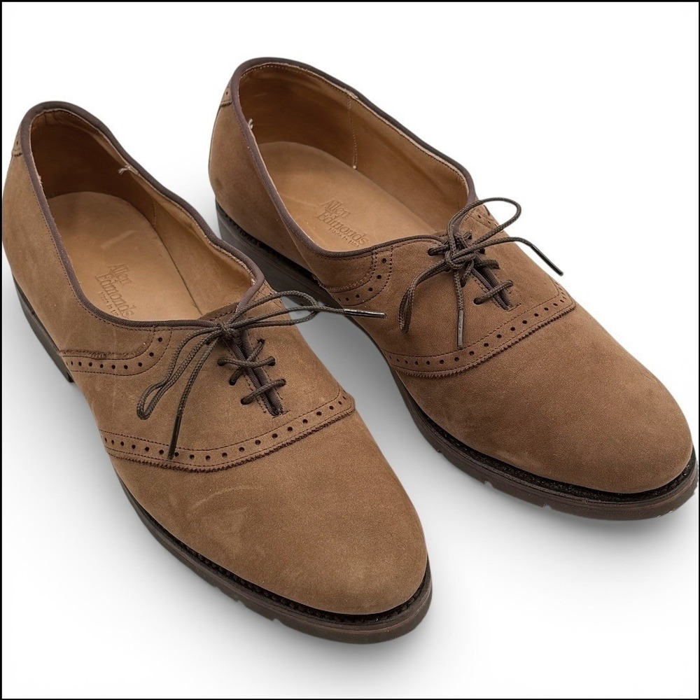 Allen Edmonds Barnard Oxford Derby Shoes 7.5 AA Oak Suede Brogue Jazz Brown Lace